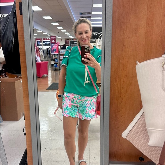 Lilly Pulitzer Buttercup Knit Shorts Amalfi Blue Leaf It Wild. Size 6. - Picture 5 of 5